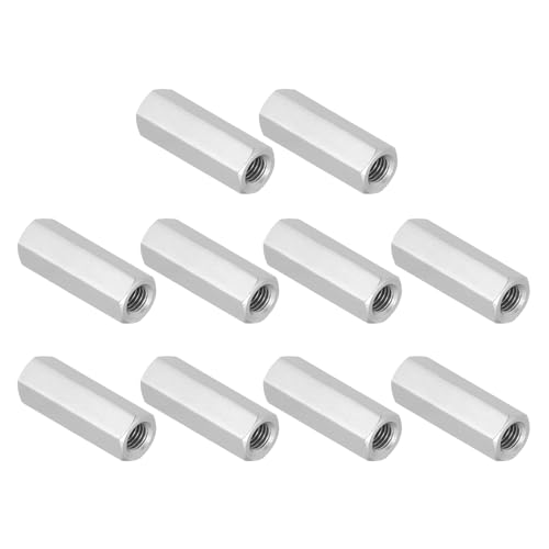 PATIKIL 3/8"-16 UNC 304 Stainless Steel Hex Coupling Nuts, 10Pcs 2" Length Fully Threaded Rod Coupling Nut Studding Connector Fasteners, Silver Tone 3/8"-16 x 2" 10