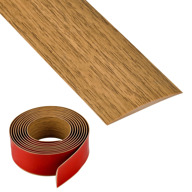 Vinyl Floor Transition Strip, Self Adhesive Floor Cover Strips PVC Laminate Threshold Strip Bar Flat Divider Strip for Floor Gaps, Doorways Threshold, Carpet, 2" Wide (Light Brown Wood Grain, 20Ft) Light Brown Wood Grain 1