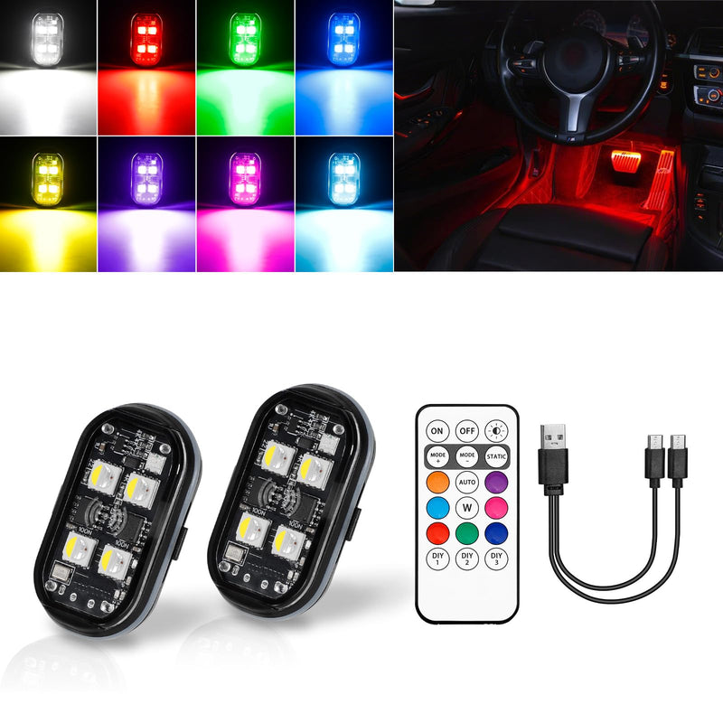 LECART Wireless LED Strobe Lights with Remote Control, 8 Colors USB Rechargeable Waterproof Anti-Collision Warning Lights for Car, Motorcycle, Bike (2 Pcs) 2P Led Strobe Light