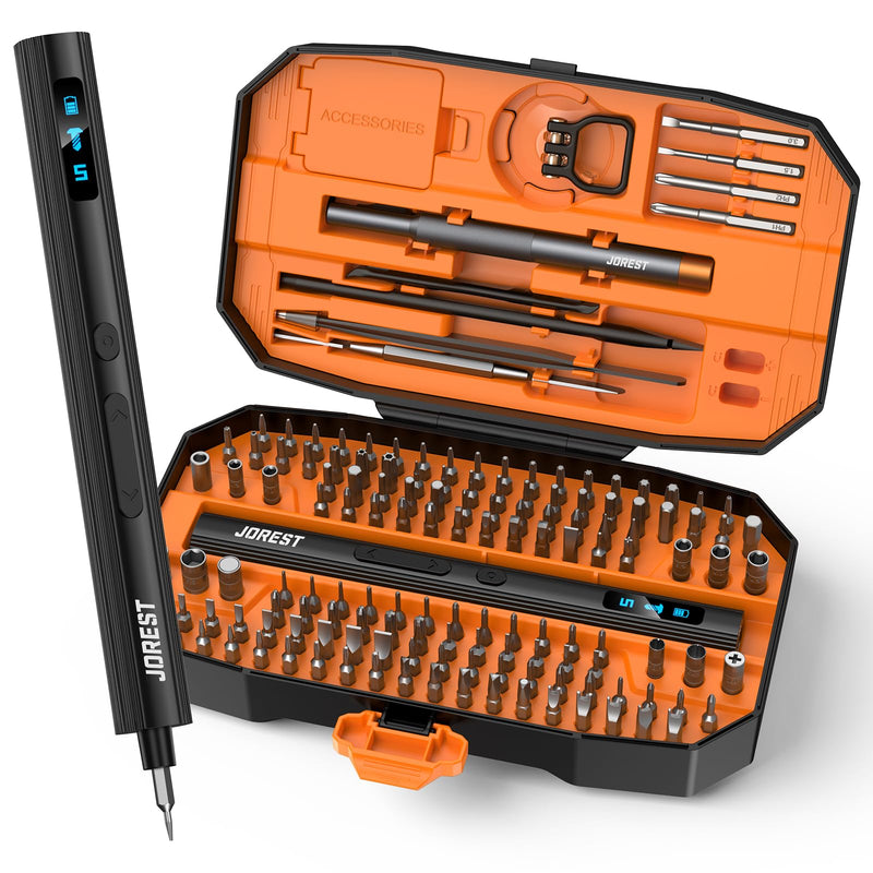 JOREST 155 in 1 Mini Electric Screwdriver Cordless, Precision Power Screwdriver Set, 5 Torque Levels (Max 0.75N.m), Gifts for Men, Magnetic Repair Tool Kit for iPhone, PC, Laptop, PS4 PS5, Xbox, Watch 155 in 1 Electric