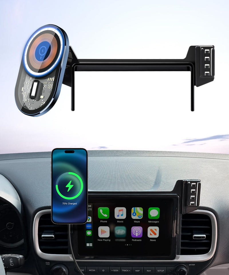 Wireless Charging Car Phone Holder for Hyundai Venue 2020-2026, 8" Screen | Magsafe Accessories Fast Charging Magnetic Cell Phone Holder Clip Compatible with iPhone Android, 3D Fit Vehicle Phone Stand