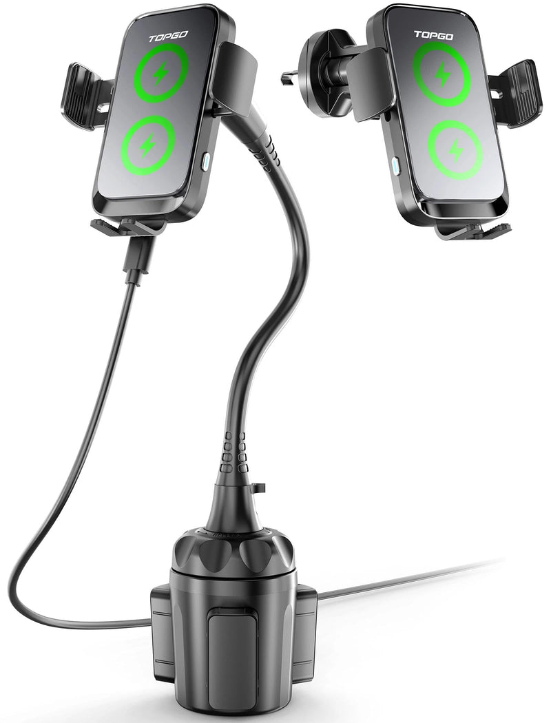 Dual Coil Cup Phone Mount Wireless Charger, Universal Cell Phone Holder, Cup Holder 15W Fast Charging for iPhone 17 16 Pro Max, Samsung Galaxy - Black Wireless Charger Mount