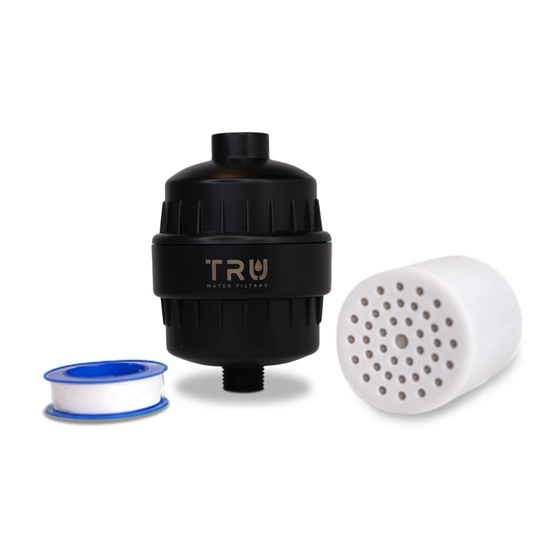 TRU High Output Shower Filter - Reduces Chlorine and other Harmful Sediments. Relieves dry and itchy skin, while Improving the health of your Hair, Skin, and Nails (Black) Black