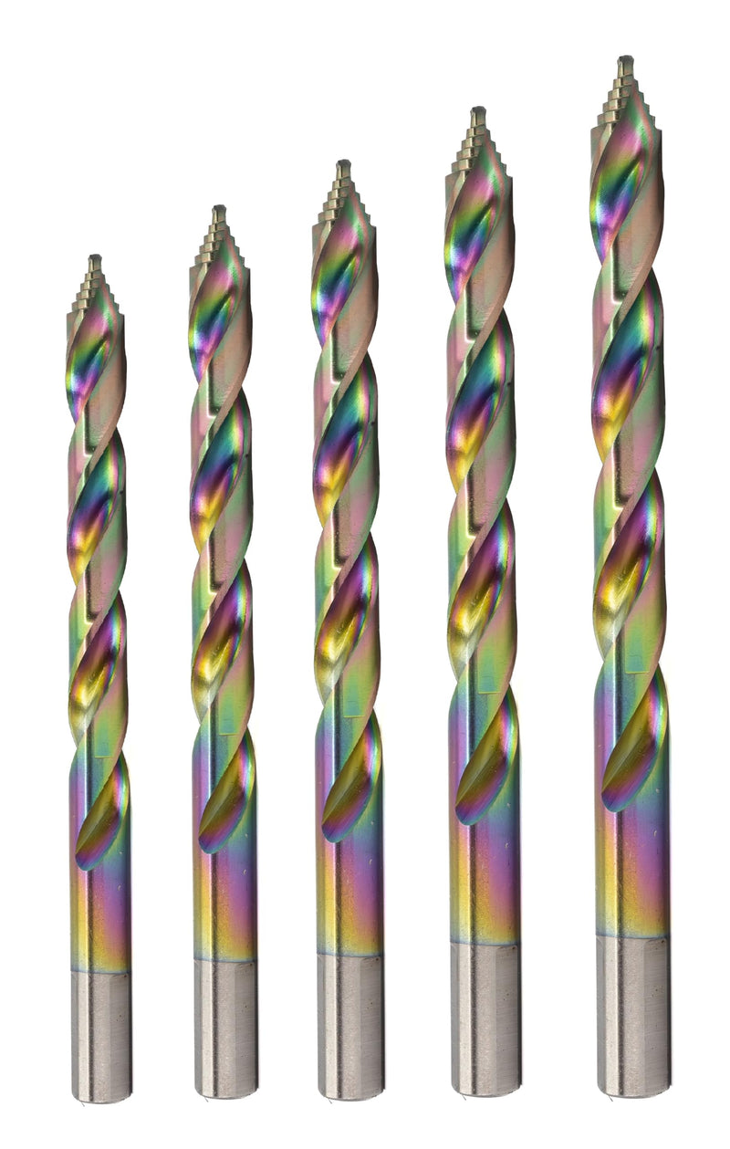Spectral 5 Piece Stepped Point HSS Drill Bit Set, 1/4"- 1/2", Pouch Case, 135° Step Point Split Point Tip, M2 Steel, 3-Flat Shank, Multi-Color Finish 5 Piece Set