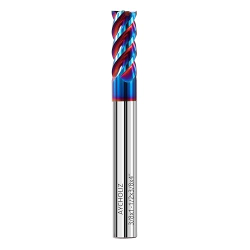 3/8" Solid Carbide Square End Mills Set 65HRC Extra Long 4" Milling Cutter 4 Flute CNC Milling Bits for Stainless Steel Hardness Steel 3/8 IN-extra long 1