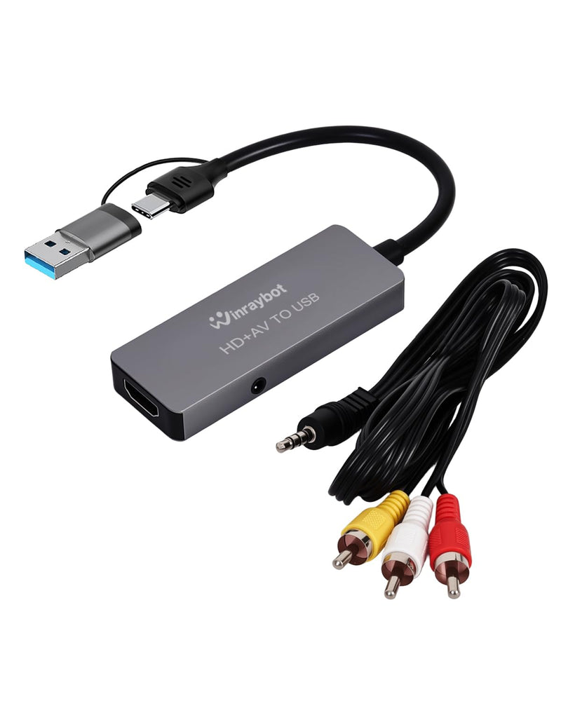 VHS to Digital Converter, RCA to USB Converter Analog to Digital Adapter for VHS/HI9, Video Capture Card for Laptop, HDMI for Video Streaming Convert RCA/S-Video/HDMI Input (USB-A+USB-C) USB A/C Model 02