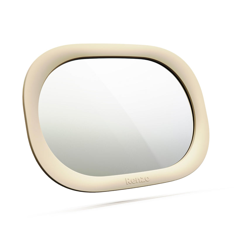 Renzo Baby Car Mirror - Rear Facing Car Seat Mirror for Infants - Extra Large, Shatter-Resistant, 360° Adjustable, Tool-Free Installation - Fits Most Cars, SUVs & Trucks (Almond Cream) Almond Cream