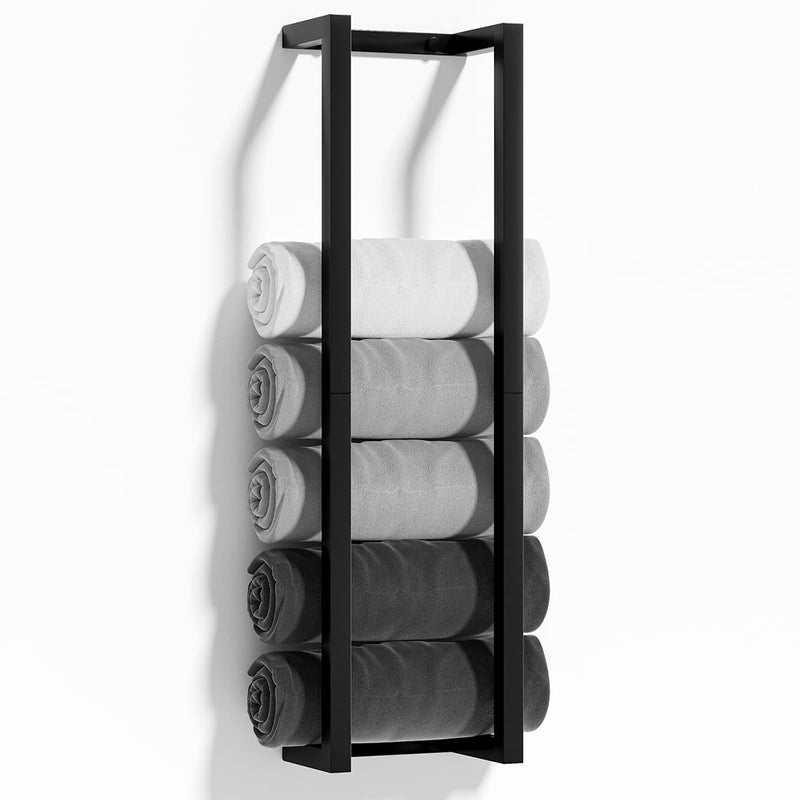 Towel Racks for Bathroom,VIDA-ZONE 304 Stainless Steel Towel Storage Racks for Rolled Bath Towels Can Hold 6-8 Large Towels,Wall Mounted 30 Inch Towel Organizer for Small Space Black Towel Holder