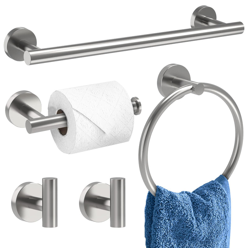 Brushed Nickel Bathroom Accessories, Bathroom Hardware Set, SUS304 Stainless Steel Bathroom Towel Holder Set, 16 Inch Towel Bar Set 5 Pcs, 2 Towel Hooks, Toilet Paper Holder, Towel Ring 16in Towel Bar Set Brushed Nickel