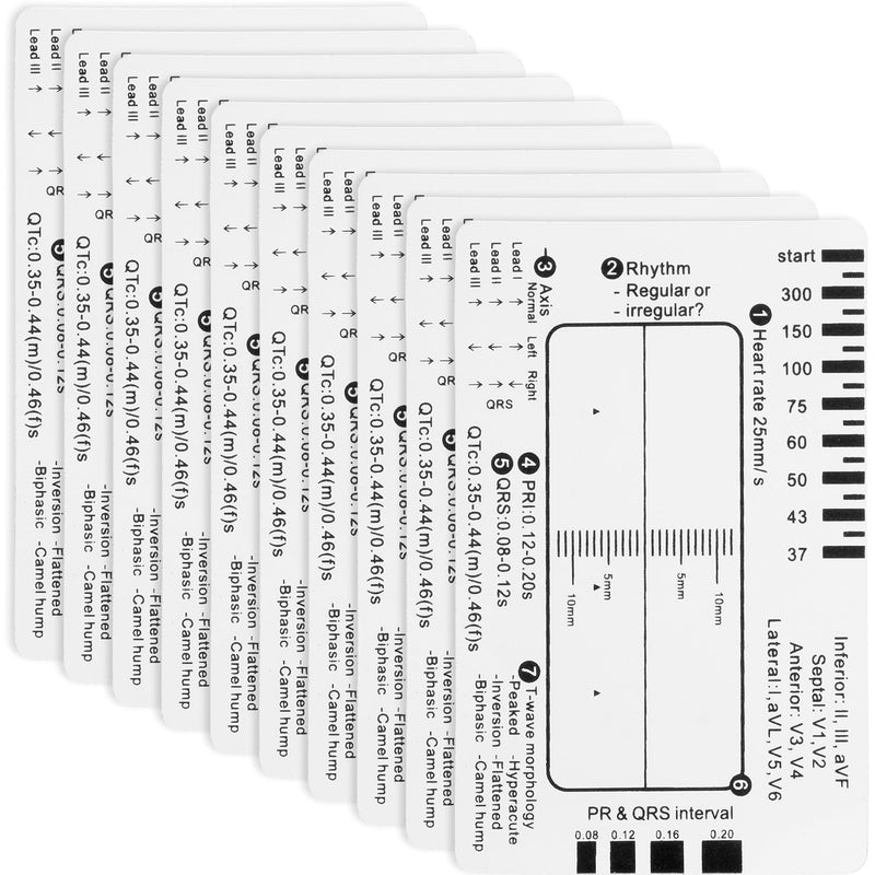 10pcs ECG 7 Step Ruler, Transparent EKG Calipers Ruler, Electrocardiogram Card Portable Plastic Measuring Tool for EKG Interpretation Clear-10pcs