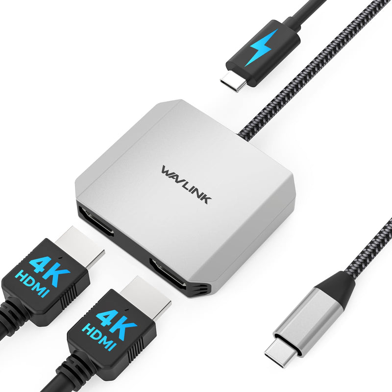 WAVLINK USB C to Dual HDMI Adapter, Dual Monitor Splitter, Dual 4K@60Hz HDMI, 95W PD, Compatible with Dell XPS/HP/Lenovo/Surface/Type C Laptop/Windows System Only