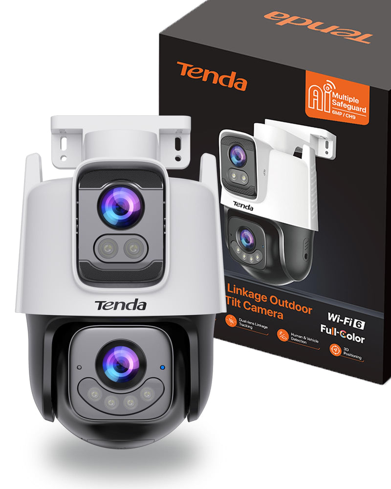 Tenda Wi-Fi Outdoor Camera 2K+2K, 360° PTZ Surveillance Camera with Dual Lens, FHD Auto Tracking, IP65 Waterproof, Color Night Vision, Two-Way Audio, Vehicle Detection – CH9 CH9 2K+2K Dual-Lens Camera