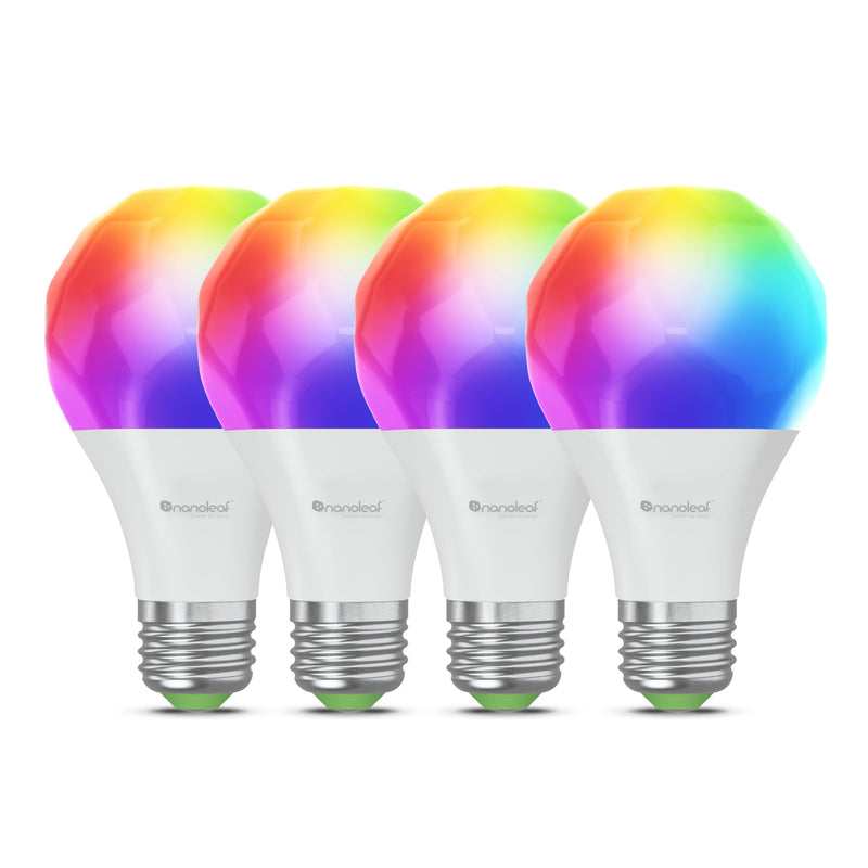 Nanoleaf Essentials Smart Light Bulbs, Matter Smart LED Bulbs Work with Alexa & Google Home, 1000lm 16M+ RGBTW Color Changing Light Bulb, Music Sync A19 E26 2.4GHz WiFi Bluetooth Light Bulb 60W, 4PK 4 Pack