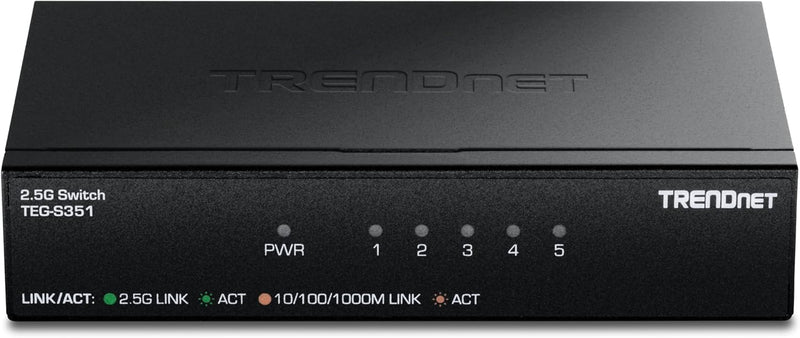 TRENDnet 5-Port 2.5Gb Switch, TEG-S351, 5 x 2.5G RJ45 Ports, 25Gbps Switching Capacity, NDAA + TAA Compliant, Ethernet Splitter, for Game Console, NAS, PC, Lifetime Protection 5 Port 2.5G