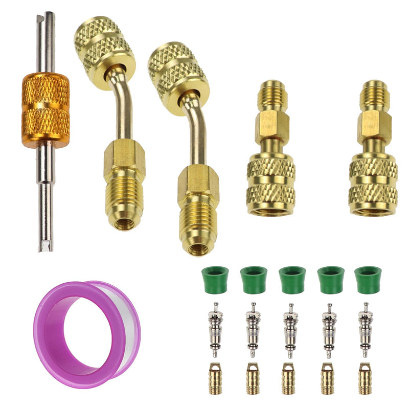 R410a Adapter Kit for Mini Split System, 5/16" Female to 1/4" Male Charging Vacuum Port Adapter, 5V1 Valve Cores Brass Hose Fitting Connectors for Air Conditioning Refrigeration HVAC Service