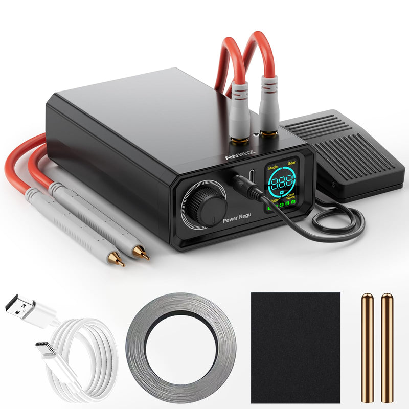 9000W Battery Spot Welder, Rotary Knob Operation 100 Gears Adjustable Foot Pedal Operated, 0.1-0.3mm Spot Welder with Dual Pulse Output, Portable Spot Welder for Making DIY Battery Packs (UK1) UK1