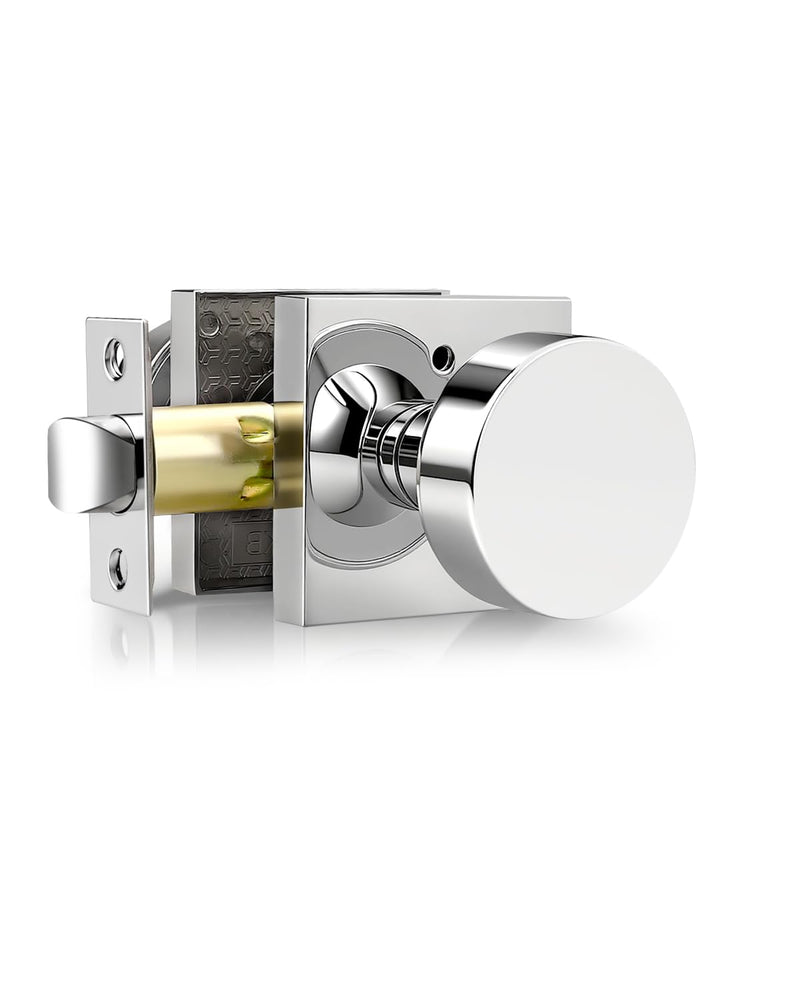 Gobrico Polished Chrome Privacy Interior Door Knob with Square Rosette(1 Pack), Heavy Duty Zinc Alloy Round Knob for Bedroom & Bathroom Interior Door Privacy (Lock Without Key) 1