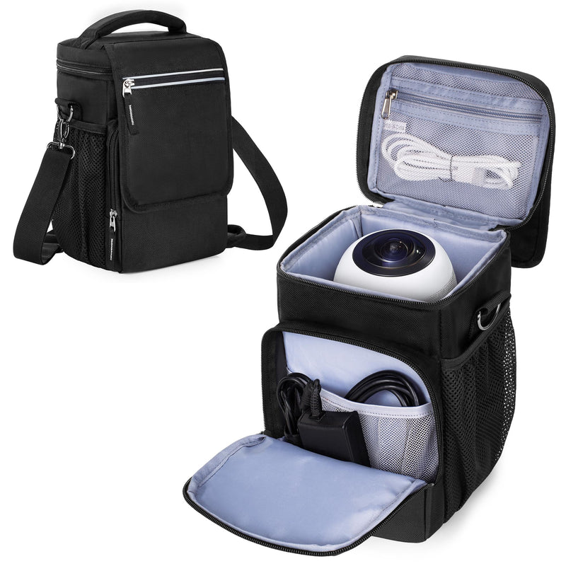 Carrying Case Compatible with Owl Labs Meeting Owl 3, 4, Pro, Original | Meeting Camera Travel Storage Bag with Multiple Pockets for Accessories, with Shoulder Strap, Shock-absorbing Foam, Black