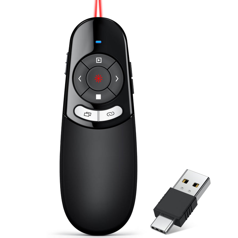 2 in 1 Type C USB Presentation Clicker Red Light, Wireless Presenter Remote PPT Clicker for Computer Presentations, Slide Advancer for Mac Laptop S-X232 Red-2in1 USB C