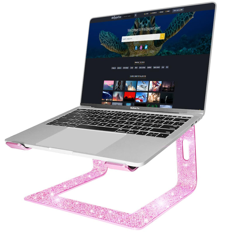 Bling Aluminum Laptop Stand,Glitter Ergonomicic Computer Stand for Desk with Sparkle Rhinestones,Detachable Notebook Riser Compatible with Air, Pro, Dell, HP, 10-15.6" Laptops (Pink) Pink
