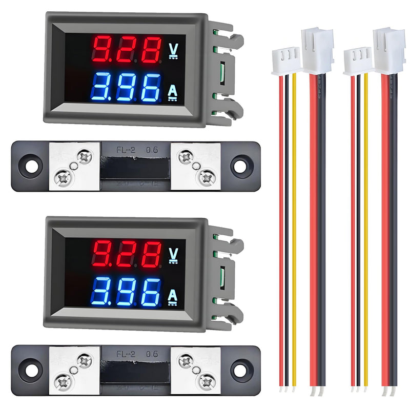HaoDuoQian Dual Display Volt Amp Meter，2Pcs DC 4.5-100V Digital Voltmeter Ammeter Multimeter Panel LED Digital Current Meter 0-50A LED Display Voltage Gauge Measurement Meters with Shunt