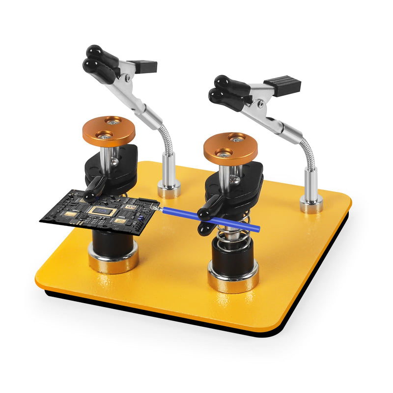Helping Hands Clamp Metal, Adjustable Third Hand Soldering Holder Stand For Electronics, Hobby DIY, Craft, Jewelry, PCB Repair Solder Aid Station (Yellowblack, small) Yellowblack