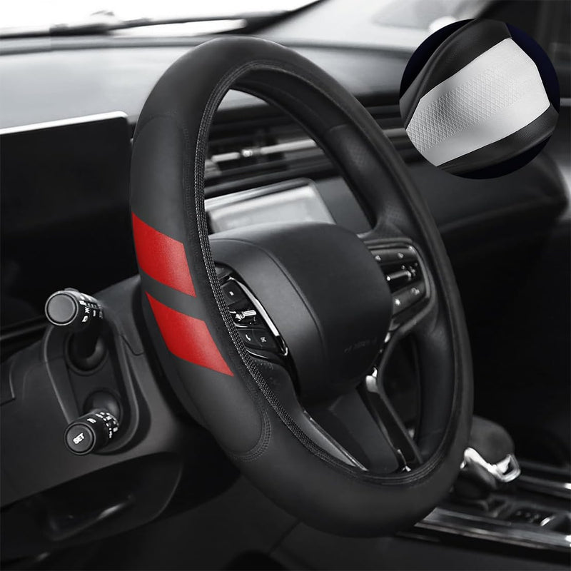 Leather Steering Wheel Cover Compatible with Dodge Challenger Charger Durango Avenger Ram (red) red