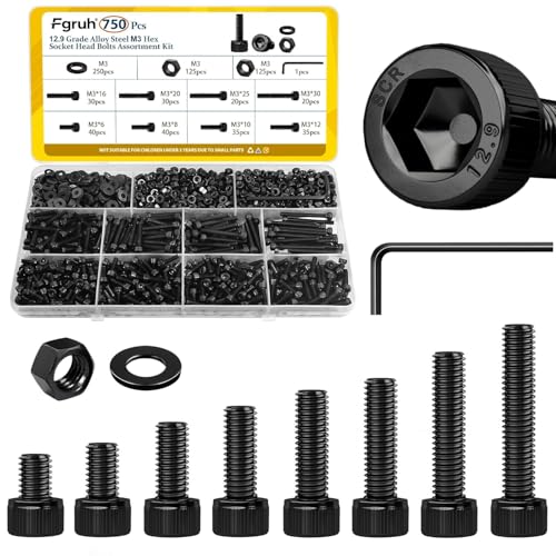 750PCS M3 Hex Socket Screw Assortment Kit,M3x6/8/10/12/16/20/25/30 mm M3 750pcs