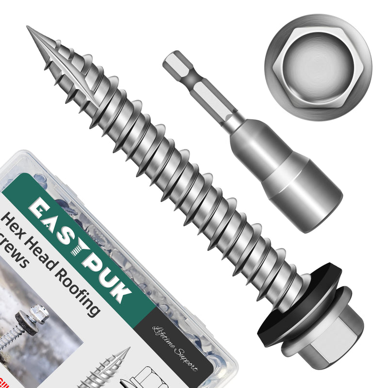 300Pcs #10 x 1-1/2 Inch Hex Head Metal Roofing Screws, Hex Head Metal Roof Screws with Rubber Washer, Construction Self Tapping Screw with Hex Socket #10 x 1-1/2" 300