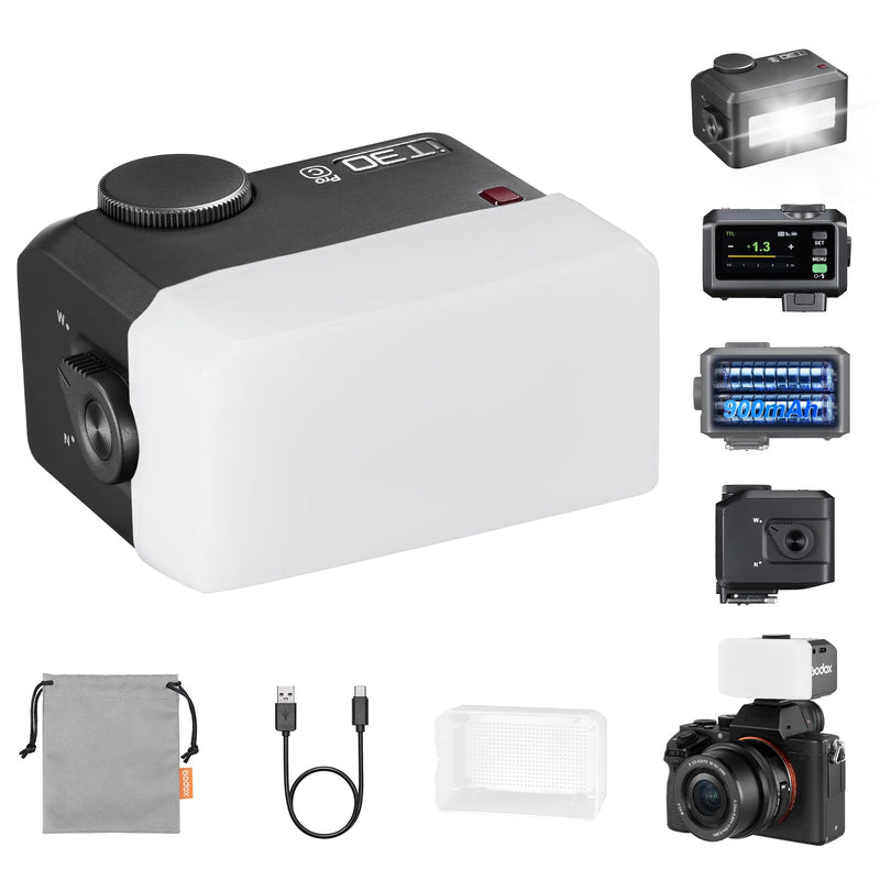 GODOX IT30Pro C TTL Mini Flash Kit Portable IT30ProC with White Diffuser for Canon 2.8" Full-Color Touchscreen Speedlite HSS 1/8000s 2.4G Wireless X System Trigger for Godox Flash(Black) Black