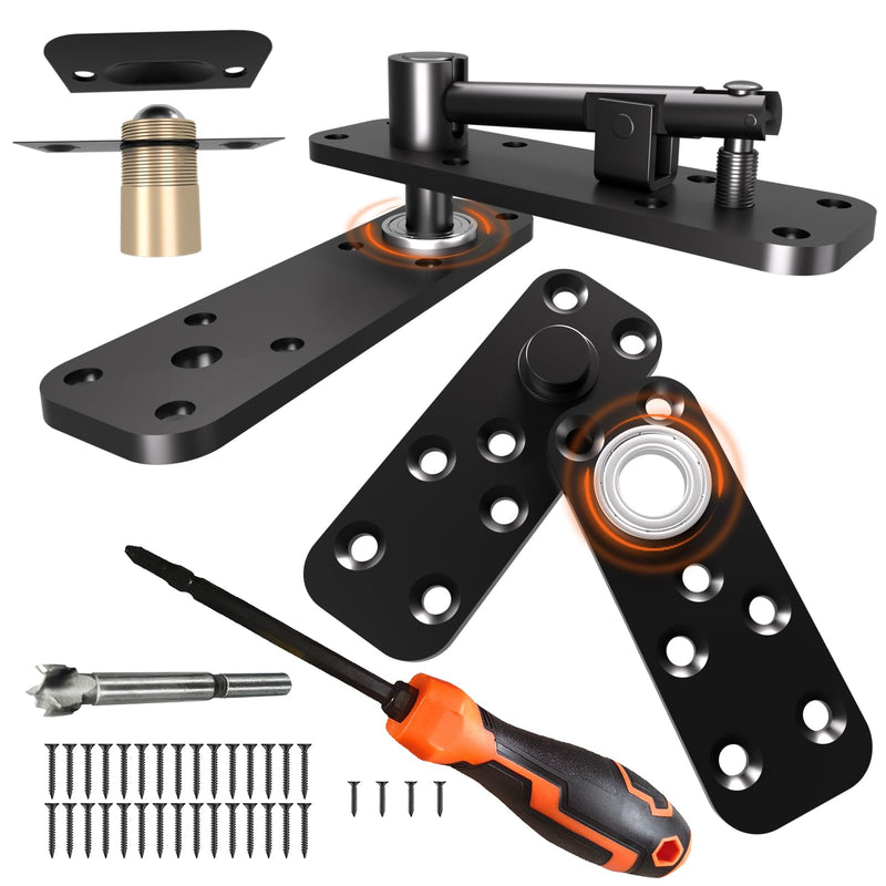 Hidden Door Hinge with Dual Bearing Design - Rotating Silent Invisible Door Hinge Kit for Heavy Duty Secret Door, Perfect for DIY Carpenters & Door Bookcase 580lbs Load-Bearing Double Bearing Hinges Black