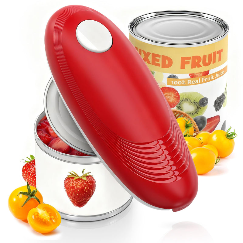 Electric Can Opener, Food Safe Automatic Can Opener with Smooth Edge, Open Your Cans with A Simple Press of Button, Can Opener Electric Kitchen Gifts for Seniors and Arthritis (Red) Red