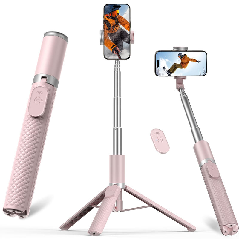 Tripod for iPhone, Selfie Stick with Remote, Stable & Durable Phone Tripod | Portable Travel Cell Phone Stand, Extendable All-in-1 Tripod for Video Recording Compatible with iPhone Android Pink 62 Inch