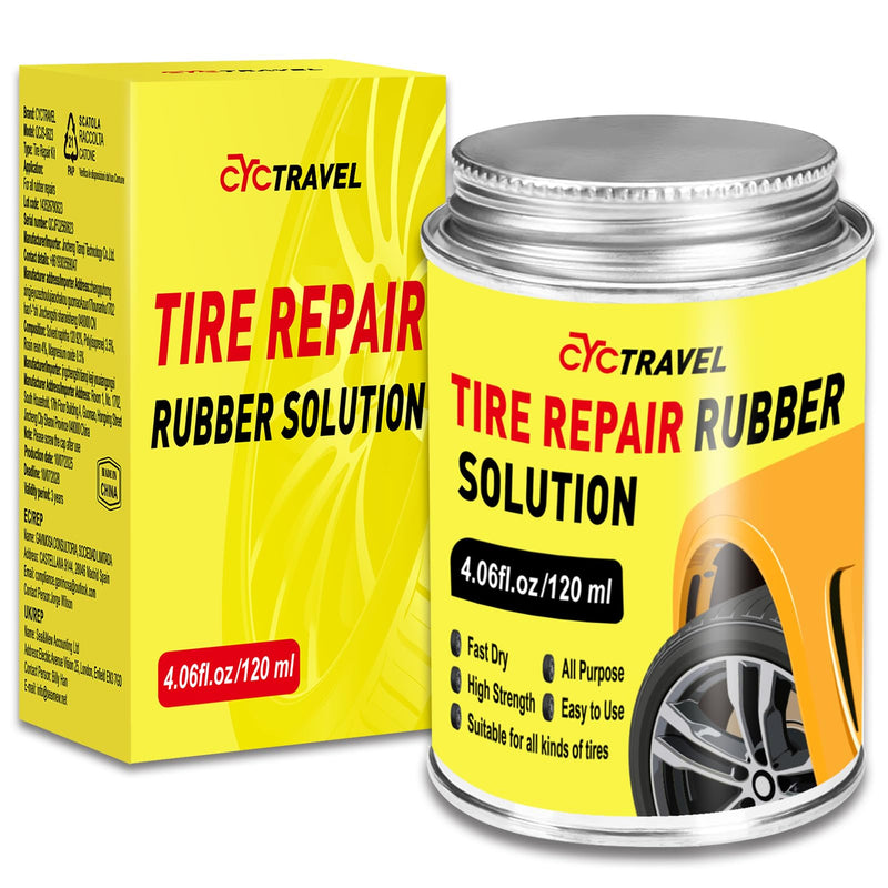 Chemical Vulcanizing Cement, Clear Tire Repair Glue 4.06 Fl.Oz, All Purpose Rubber Cement can Quickly Seal Tires. Tire Patch Glue with Brush Top for Car, Motorcycle, and Bike Tires. Resin