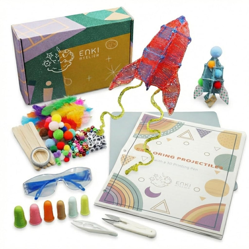 Rocket Launcher STEM Kit for 3D Pens (Pen Not Included) - Educational Engineering Activity Guide & Science Curriculum, Physics Projects for Kids 8-12, 90+ Pc Material Set Exploring Projectiles
