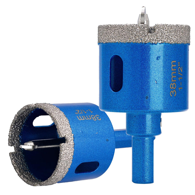 1-1/2 Inch Diamond Core Drill Bits,Vacuum Brazed Hole Saw with Pilot Triangle Shank for Ceramic Tile Glass Concrete Porcelain Granite Pack of 2Pcs Head diameter 38mm(1-1/2")