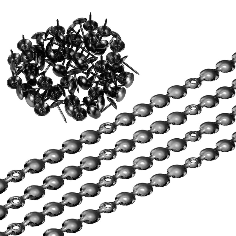 uxcell Upholstery Nailhead Trim, 20 Meters Glossy Upholstery Tacks Strips, Decorative Nail Trims with Nails for Sofa Headboard, Chair DIY Furniture Accessory (11mm Black)