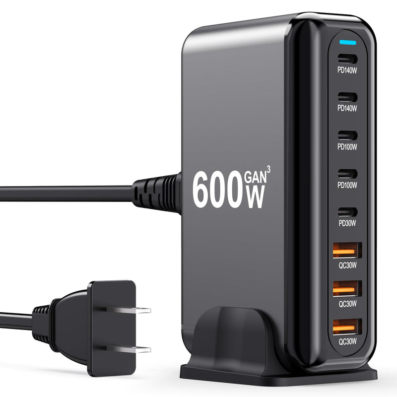 USB C Charger Block 600W 8 Port GaN Fast Charging Station Hub for Laptop, iPad, iPhone 17 Pro Max Fast Charger Pixel DELL MacBook Pro/Air Galaxy S25 Steam Deck USB C 140W Adapter for Android