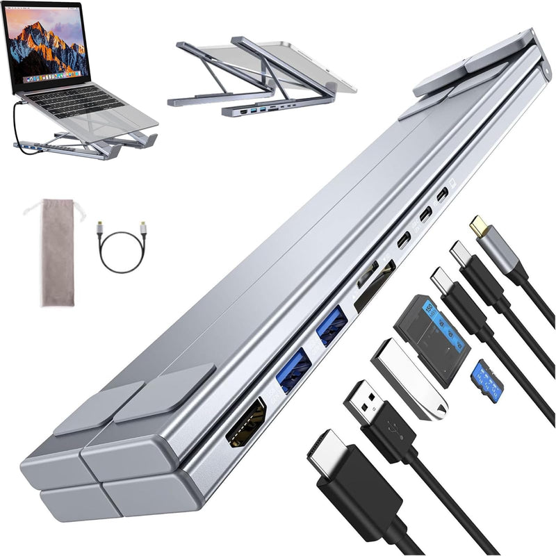 8-in-1 USB C Laptop Docking Station Stand, USB C Dock Tablet Stand with 4k HDMI, 2 USB 3.0, Pd 100w, Universal Dock Station for Offices, Desks, Cafes, Plug and Play (1Pcs) 1Pcs