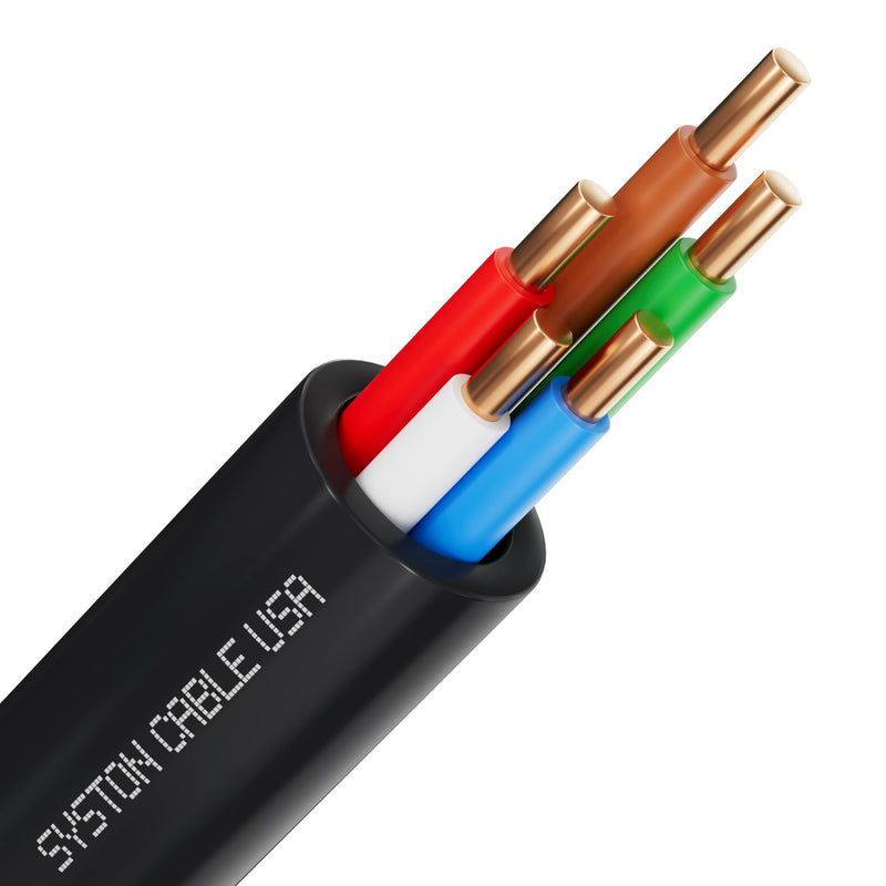 SYSTON 18/5 Sprinkler Wire, 100% Solid Copper Irrigation Control Wire, Direct Burial Underground Low Voltage Cable, UV Sunlight Resistant PE Jacket for Sprinkler Systems, 18 AWG 5 Conductors, 50 FT 18/5 Black