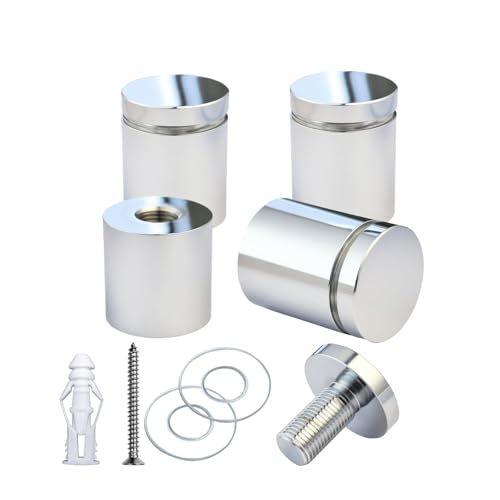 Pack of 4, Aluminum Standoff Screws, Wall Sign Standoff Mounting Hardware Advertising Glass Standoff for Acrylic Picture Frame (Polished Chrome Electroplated, 1" x 1") 1" x 1" Polished Chrome Electroplated
