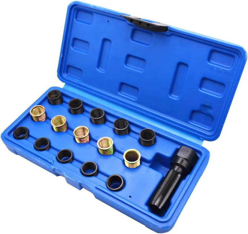 Spark Plug Repair Kit, 16Pcs Carbon Steel Spark Plug Tap Thread Repair Tools, M14 X 1.25 Rethreading Set with Portable Case
