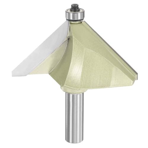 HARFINGTON 45 Degree Chamfer Router Bit 1/2 Inch Shank 2" Cutting Edge Carbide Tip with Bearing for Woodworking Milling Cutter Tool, Gold 1/2" x 2"