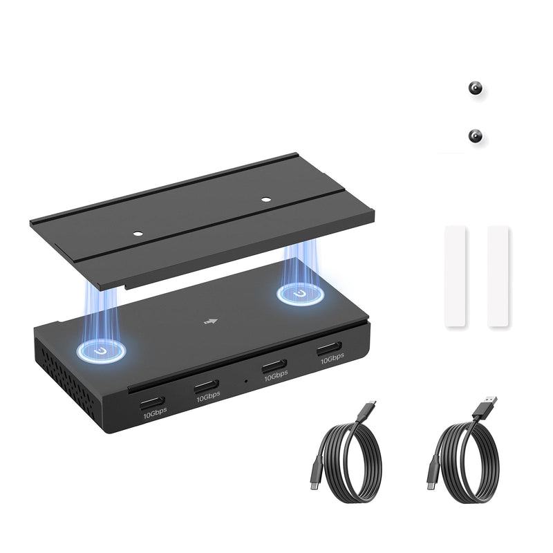EJAY 10Gbps Magnetic USB-C Hub, 4-Port USB 3.2 Gen2 Data Transfer, Includes Sliding Rail, Screws and Sticky Pads for MacBook Laptop PC, Black Hub+1 Slide Rail