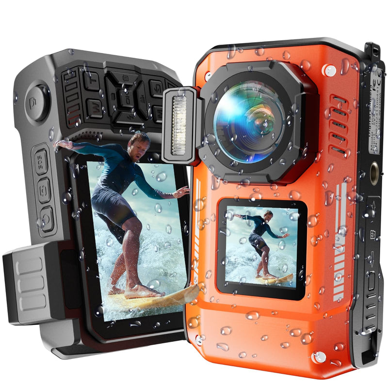 8K Underwater Digital Camera - MaxMango 70MP 33FT Waterproof Camera with 64G Card - Underwater Camera for Snorkeling Floatable Dual-Screen Selfie 2500mAh Battery Point and Shoot Digital (Orange)