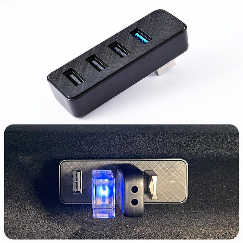 USB Hub for Tesla Model Y Juniper 2025 2026 Model 3 Highland 2024 2025, 4 in 1 Glove Box USB 3.0 Expander Glovebox Docking Station for Dashcam Flash Drive Charging Data Transferring Game Music