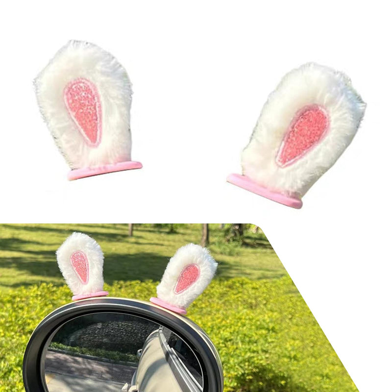 1 Set Car Rearview Mirror Small Ears, Multifunctional Cute Plush Bunny Ears Decoration, Broad Compatibility Rabbit Ears Ornament for Dashboard Helmet Rearview Mirror and More (White) 1 Set White