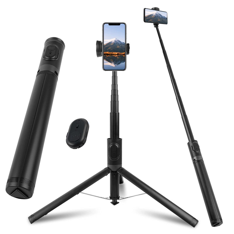 WOVTE 67" Automatic Phone Tripod, Auto-Open Selfie Stick Tripod with Wireless Remote, Portable Travel Phone Stand Compatible with iPhone/Android for Photograph, Video Recording, Live Streaming (Black)