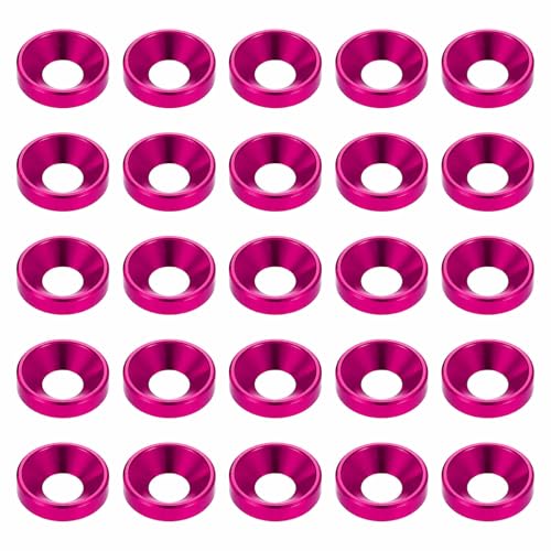 HARFINGTON 40pcs Countersunk Washer M6 Anodized Aluminum Alloy Finishing Washers, Screw Gaskets for Mechanical Accessories Parts, Pink
