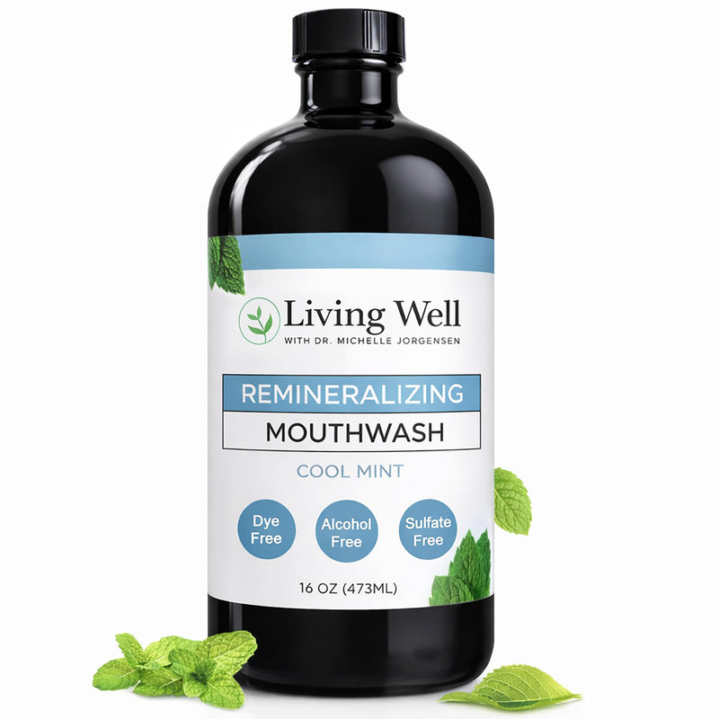 Living Well Dr. Michelle Remineralizing Mouthwash, Cool Mint | Hydroxyapatite & Colloidal Silver Formula, Alcohol-Free, Fluoride-Free, Fresh Breath Support